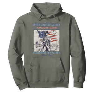 Custom Name Descendant of a Patriot USA 250 Years of Freedom Personalized Hoodie 1776-2026 Revolutionary War Heritage TS02 Military Green Print Your Wear