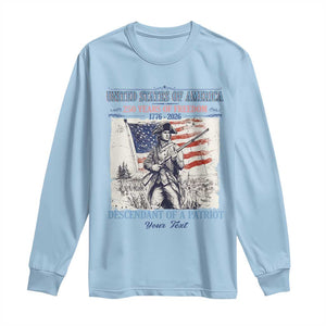Custom Name Descendant of a Patriot USA 250 Years of Freedom Personalized Long Sleeve Shirt 1776-2026 Revolutionary War Heritage TS02 Light Blue Print Your Wear