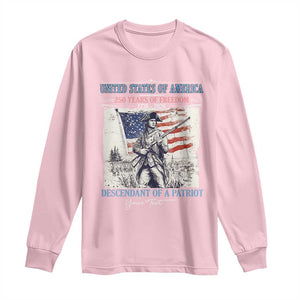 Custom Name Descendant of a Patriot USA 250 Years of Freedom Personalized Long Sleeve Shirt 1776-2026 Revolutionary War Heritage TS02 Light Pink Print Your Wear