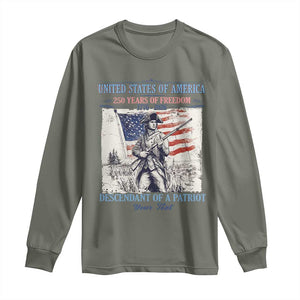 Custom Name Descendant of a Patriot USA 250 Years of Freedom Personalized Long Sleeve Shirt 1776-2026 Revolutionary War Heritage TS02 Military Green Print Your Wear