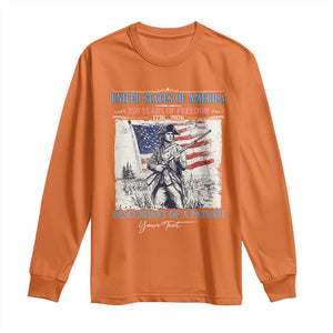 Custom Name Descendant of a Patriot USA 250 Years of Freedom Personalized Long Sleeve Shirt 1776-2026 Revolutionary War Heritage TS02 Orange Print Your Wear