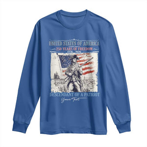 Custom Name Descendant of a Patriot USA 250 Years of Freedom Personalized Long Sleeve Shirt 1776-2026 Revolutionary War Heritage TS02 Red Print Your Wear