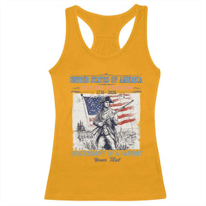 Custom Name Descendant of a Patriot USA 250 Years of Freedom Personalized Racerback Tank Top 1776-2026 Revolutionary War Heritage TS02 Gold Print Your Wear
