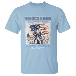 Custom Name Descendant of a Patriot USA 250 Years of Freedom Personalized T Shirt 1776-2026 Revolutionary War Heritage TS02 Light Blue Print Your Wear