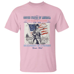 Custom Name Descendant of a Patriot USA 250 Years of Freedom Personalized T Shirt 1776-2026 Revolutionary War Heritage TS02 Light Pink Print Your Wear