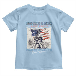 Custom Name Descendant of a Patriot USA 250 Years of Freedom Personalized Toddler T Shirt 1776-2026 Revolutionary War Heritage TS02 Light Blue Print Your Wear