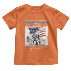 Custom Name Descendant of a Patriot USA 250 Years of Freedom Personalized Toddler T Shirt 1776-2026 Revolutionary War Heritage TS02 Orange Print Your Wear