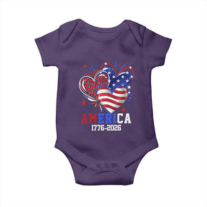 America 1776-2026 Patriotic Hearts Baby Onesie Semiquincentennial 250th Anniversary Red White Blue Stars and Stripes TS02 Purple Print Your Wear