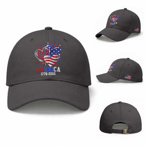 America 1776-2026 Patriotic Hearts Baseball Cap Semiquincentennial 250th Anniversary Red White Blue Stars and Stripes TS02 Baseball Cap Universal Fit Dark Gray Print Your Wear