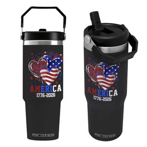 America 1776-2026 Patriotic Hearts Flip Straw Tumbler Semiquincentennial 250th Anniversary Red White Blue Stars and Stripes TS02 One Size: 30 oz Black Print Your Wear