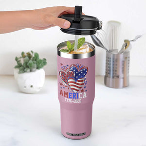 America 1776-2026 Patriotic Hearts Flip Straw Tumbler Semiquincentennial 250th Anniversary Red White Blue Stars and Stripes TS02 One Size: 30 oz Light Pink Print Your Wear