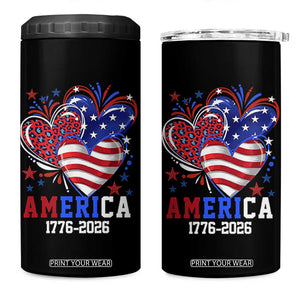 America 1776-2026 Patriotic Hearts 4 in 1 Can Cooler Tumbler Semiquincentennial 250th Anniversary Red White Blue Stars and Stripes TS02 One Size: 16 oz Black Print Your Wear