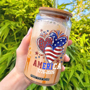 America 1776-2026 Patriotic Hearts Glass Can Semiquincentennial 250th Anniversary Red White Blue Stars and Stripes TS02 Black Print Your Wear