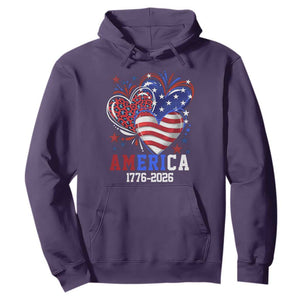 America 1776-2026 Patriotic Hearts Hoodie Semiquincentennial 250th Anniversary Red White Blue Stars and Stripes TS02 Purple Print Your Wear
