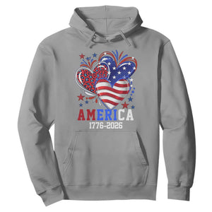 America 1776-2026 Patriotic Hearts Hoodie Semiquincentennial 250th Anniversary Red White Blue Stars and Stripes TS02 Sport Gray Print Your Wear