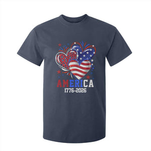 America 1776-2026 Patriotic Hearts T Shirt For Kid Semiquincentennial 250th Anniversary Red White Blue Stars and Stripes TS02 Navy Print Your Wear
