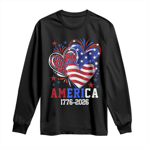 America 1776-2026 Patriotic Hearts Long Sleeve Shirt Semiquincentennial 250th Anniversary Red White Blue Stars and Stripes TS02 Black Print Your Wear