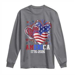 America 1776-2026 Patriotic Hearts Long Sleeve Shirt Semiquincentennial 250th Anniversary Red White Blue Stars and Stripes TS02 Charcoal Print Your Wear