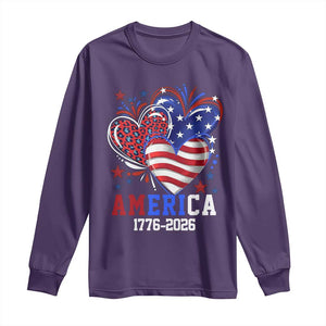 America 1776-2026 Patriotic Hearts Long Sleeve Shirt Semiquincentennial 250th Anniversary Red White Blue Stars and Stripes TS02 Purple Print Your Wear