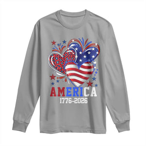 America 1776-2026 Patriotic Hearts Long Sleeve Shirt Semiquincentennial 250th Anniversary Red White Blue Stars and Stripes TS02 Sport Gray Print Your Wear
