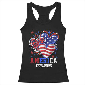 America 1776-2026 Patriotic Hearts Racerback Tank Top Semiquincentennial 250th Anniversary Red White Blue Stars and Stripes TS02 Black Print Your Wear