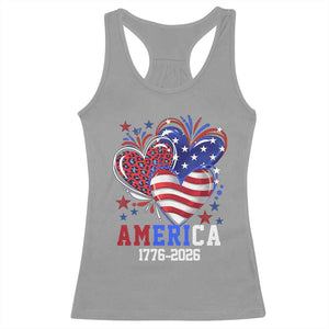 America 1776-2026 Patriotic Hearts Racerback Tank Top Semiquincentennial 250th Anniversary Red White Blue Stars and Stripes TS02 Sport Gray Print Your Wear