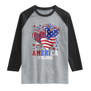 America 1776-2026 Patriotic Hearts Raglan Shirt Semiquincentennial 250th Anniversary Red White Blue Stars and Stripes TS02 Heather Gray Black Print Your Wear