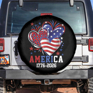 America 1776-2026 Patriotic Hearts Spare Tire Cover Semiquincentennial 250th Anniversary Red White Blue Stars and Stripes TS02 No hole Black Print Your Wear