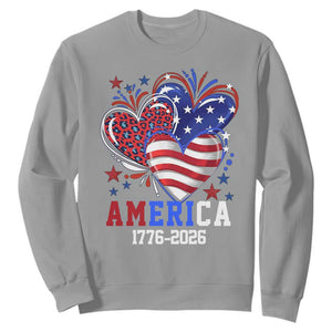 America 1776-2026 Patriotic Hearts Sweatshirt Semiquincentennial 250th Anniversary Red White Blue Stars and Stripes TS02 Sport Gray Print Your Wear