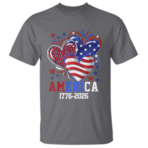 America 1776-2026 Patriotic Hearts T Shirt Semiquincentennial 250th Anniversary Red White Blue Stars and Stripes TS02 Charcoal Print Your Wear