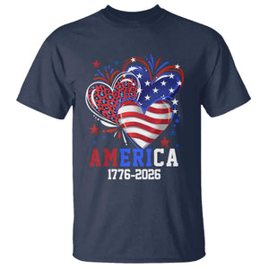 America 1776-2026 Patriotic Hearts T Shirt Semiquincentennial 250th Anniversary Red White Blue Stars and Stripes TS02 Navy Print Your Wear