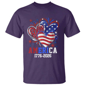 America 1776-2026 Patriotic Hearts T Shirt Semiquincentennial 250th Anniversary Red White Blue Stars and Stripes TS02 Purple Print Your Wear