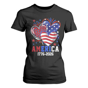 America 1776-2026 Patriotic Hearts T Shirt For Women Semiquincentennial 250th Anniversary Red White Blue Stars and Stripes TS02 Black Print Your Wear