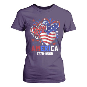 America 1776-2026 Patriotic Hearts T Shirt For Women Semiquincentennial 250th Anniversary Red White Blue Stars and Stripes TS02 Purple Print Your Wear