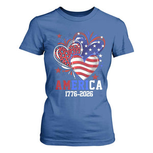 America 1776-2026 Patriotic Hearts T Shirt For Women Semiquincentennial 250th Anniversary Red White Blue Stars and Stripes TS02 Royal Blue Print Your Wear