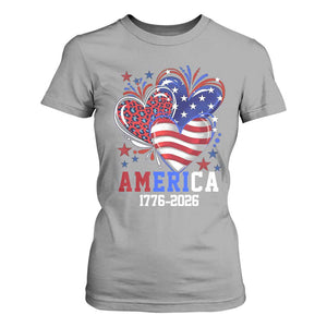America 1776-2026 Patriotic Hearts T Shirt For Women Semiquincentennial 250th Anniversary Red White Blue Stars and Stripes TS02 Sport Gray Print Your Wear