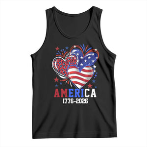 America 1776-2026 Patriotic Hearts Tank Top Semiquincentennial 250th Anniversary Red White Blue Stars and Stripes TS02 Black Print Your Wear