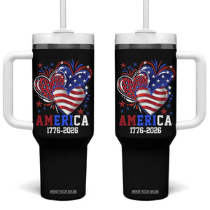 America 1776-2026 Patriotic Hearts Tumbler With Handle Semiquincentennial 250th Anniversary Red White Blue Stars and Stripes TS02 One Size: 40 oz Black Print Your Wear