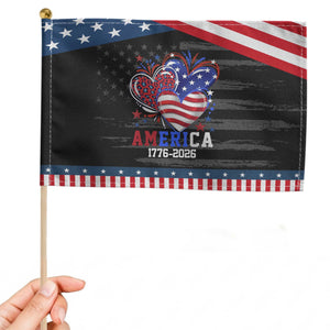 America 1776-2026 Patriotic Hearts Patriotic Handheld Flag Semiquincentennial 250th Anniversary Red White Blue Stars and Stripes TS02 Distressed 8.2" × 5.5" Black Blue Print Your Wear