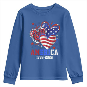 America 1776-2026 Patriotic Hearts Youth Sweatshirt Semiquincentennial 250th Anniversary Red White Blue Stars and Stripes TS02 Royal Blue Print Your Wear