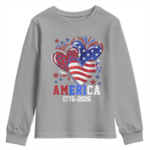 America 1776-2026 Patriotic Hearts Youth Sweatshirt Semiquincentennial 250th Anniversary Red White Blue Stars and Stripes TS02 Sport Gray Print Your Wear
