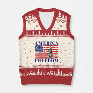 America Freedom 1776 Revolutionary War V-Neck Knit Sweater Vest Minuteman Betsy Ross Flag Patriotic History TS02 Beige Red Print Your Wear