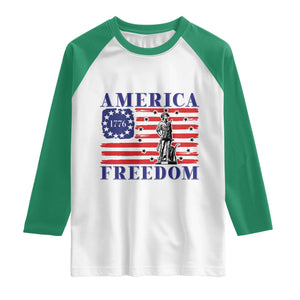 America Freedom 1776 Revolutionary War Raglan Shirt Minuteman Betsy Ross Flag Patriotic History TS02 White Kelly Green Print Your Wear