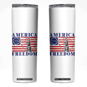 America Freedom 1776 Revolutionary War Skinny Tumbler Minuteman Betsy Ross Flag Patriotic History TS02 White Print Your Wear