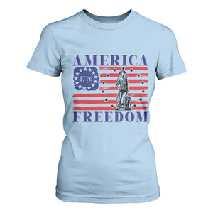 America Freedom 1776 Revolutionary War T Shirt For Women Minuteman Betsy Ross Flag Patriotic History TS02 Light Blue Print Your Wear