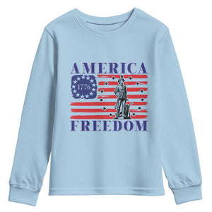 America Freedom 1776 Revolutionary War Youth Sweatshirt Minuteman Betsy Ross Flag Patriotic History TS02 Light Blue Print Your Wear