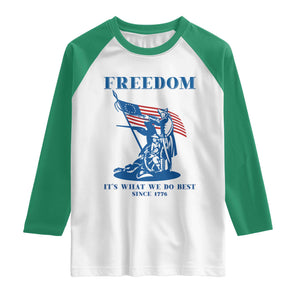 Freedom It’s What We Do Best Since 1776 Raglan Shirt Revolutionary War Patriot Battle Scene TS02 White Kelly Green Print Your Wear