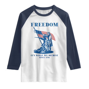 Freedom It’s What We Do Best Since 1776 Raglan Shirt Revolutionary War Patriot Battle Scene TS02 White Navy Print Your Wear