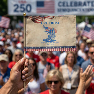 Freedom It’s What We Do Best Since 1776 Patriotic Handheld Flag Revolutionary War Patriot Battle Scene TS02 Vintage 8.2" × 5.5" Rustic Tan Navy Print Your Wear