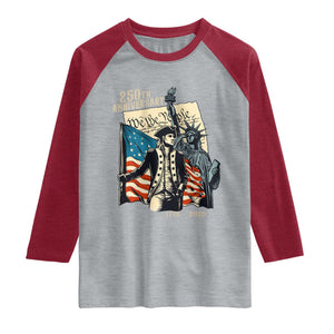 250th Anniversary 1776-2026 We The People Raglan Shirt George Washington and Statue of Liberty History Pride TS02 Heather Gray Heather Red Print Your Wear